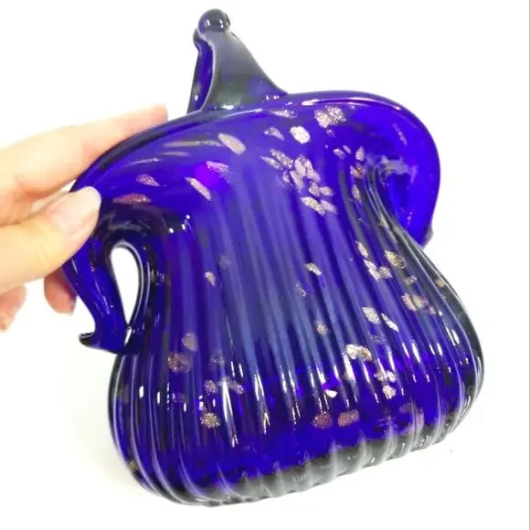 Cobalt art glass gold specks heavy unusual vase
